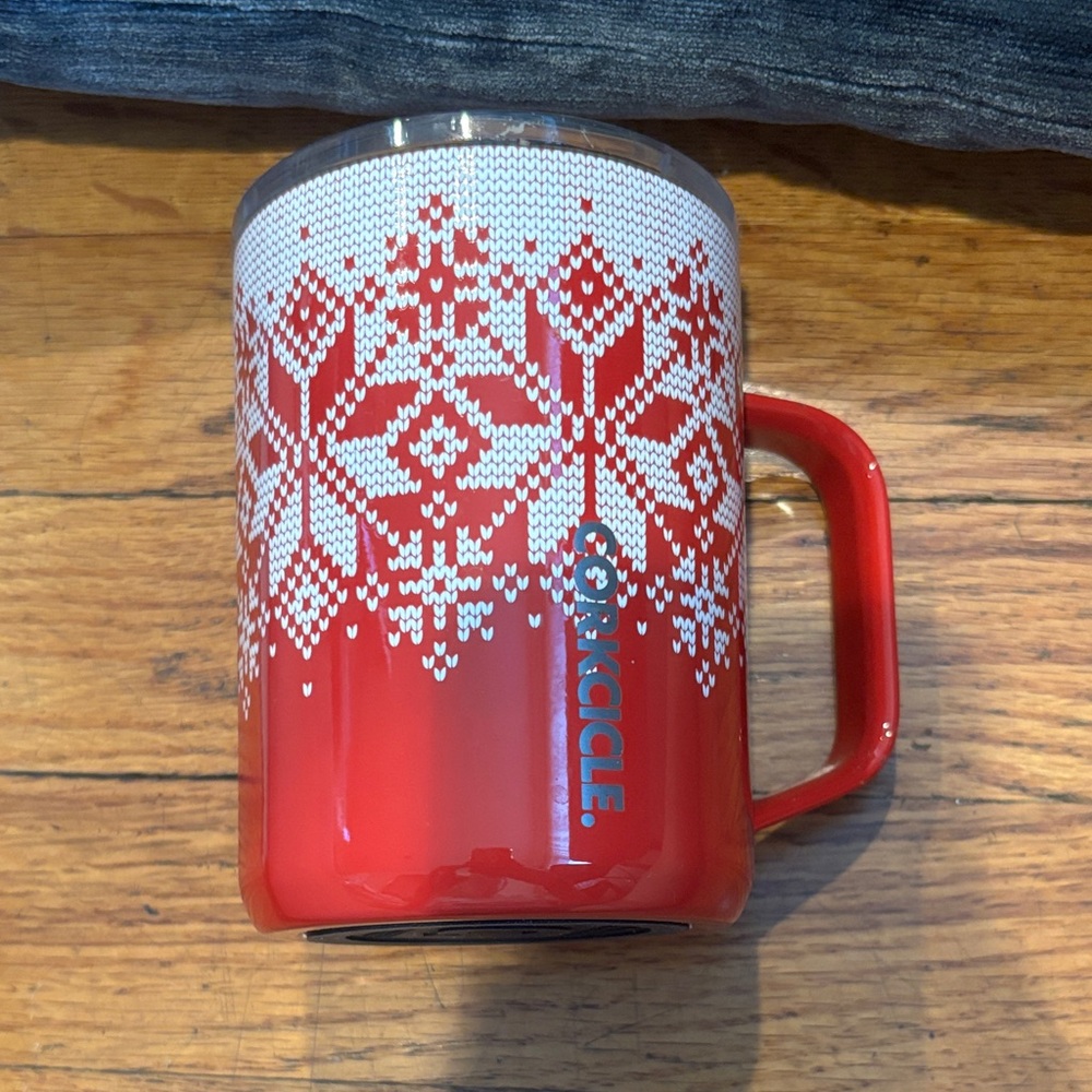 Corkcicle Festive Red Mug with Snowflake Design